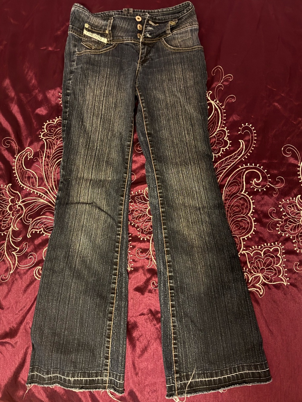 Dark blue wash flared jeans